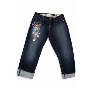 Rare Azzure Y2K Fairycore Embroidered Capri Jeans Floral Graphic Denim